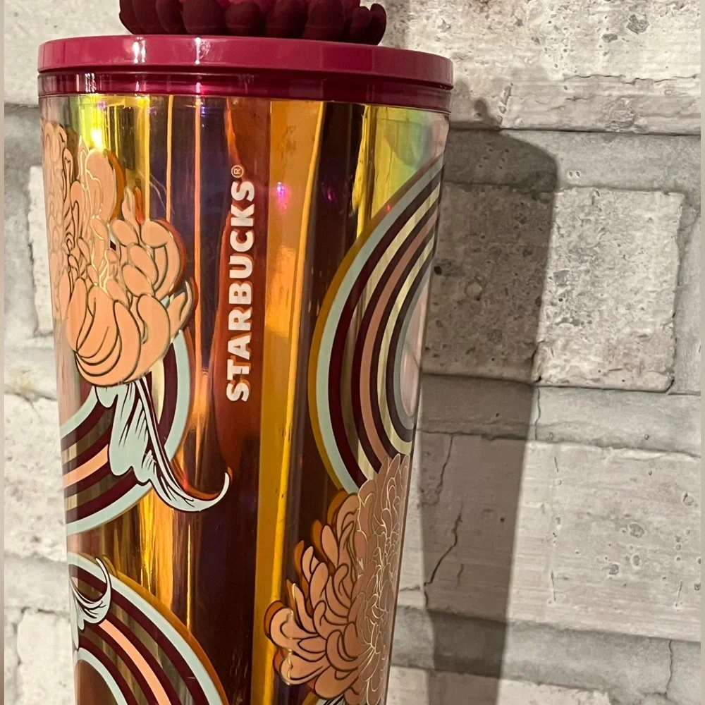 Starbucks Holiday‎ 2024 Flower Straw Charm 24 Oz Cold Cup Tumbler